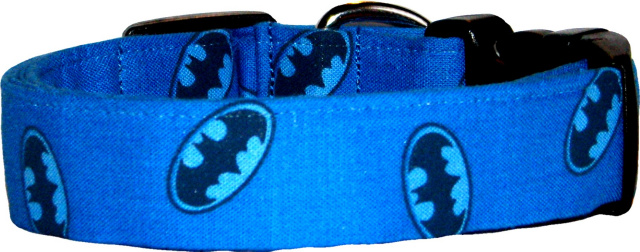 Mini Batman Symbols on Blue Dog Collar