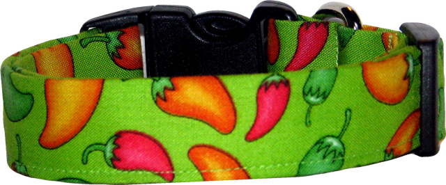 Vibrant Lime Chili Peppers Handmade Dog Collar
