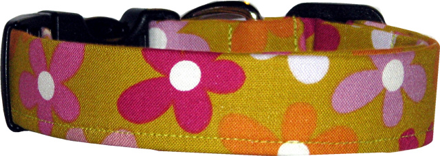 Funky Mustard Flowers Handmade Dog Collar