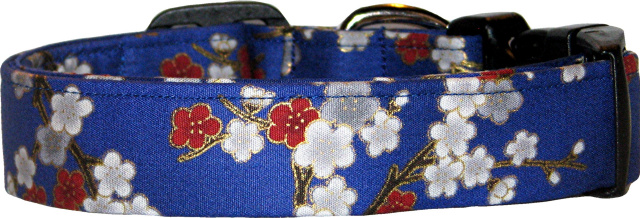 Royal Blue Asian Flowers Handmade Dog Collar
