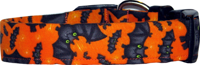Orange Freaky Bats Handmade Dog Collar