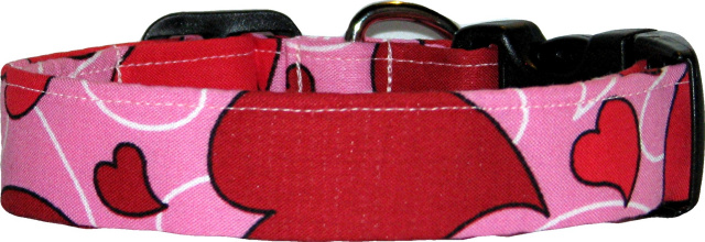 Big Red Hearts on Pink #2 Handmade Dog Collar