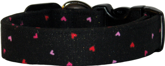 Mini Hearts on Black Handmade Dog Collar