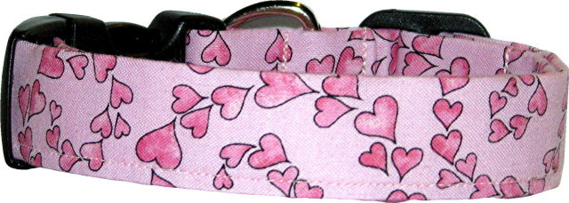 Mini Pink on Pink Hearts Handmade Dog Collar