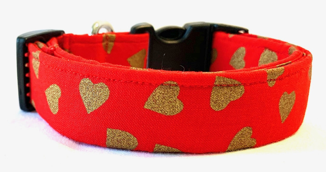 Red & Gold Hearts on Cream Designer Dog Collar