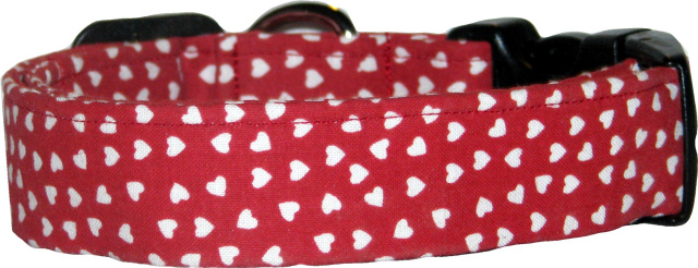 Ruby Red & White Hearts Handmade Dog Collar
