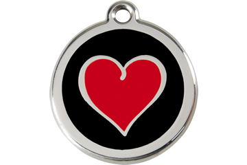 Red & Black Heart Enamel Engraved Dog Tag