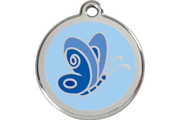Blue Butterfly Enamel Engraved Dog Tag