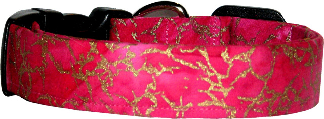 Hot Pink & Gold Batik Handmade Dog Collar