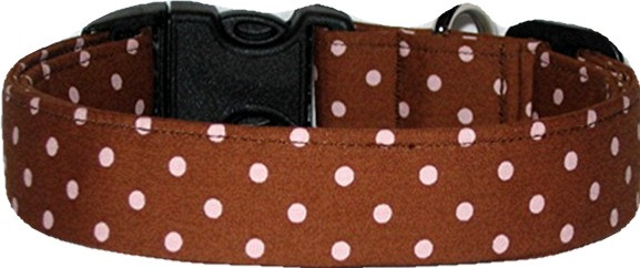 Brown & Pink Mini Polka Dot Handmade Dog Collar