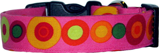 Hot Pink Line Dots Handmade Dog Collar