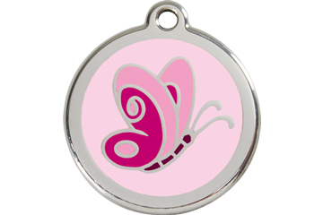 Pink Butterfly Enamel Engraved Dog Tag