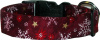 Burgundy & White Snowflakes Dog Collar