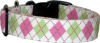 Pink & Green Argyle White Handmade Dog Collar