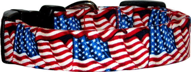 Little Waving American Flags Dog Collar