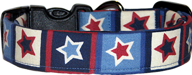 Patriotic Star Blocks Handmade Dog Collar