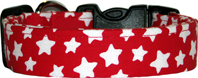 Red Puffy Stars Handmade Dog Collar