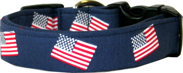 American Flags on Navy Blue Dog Collar