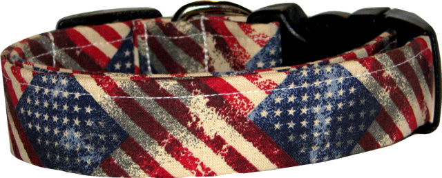 Faded Antique American Flags Dog Collar