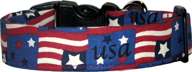 USA Flag Blocks Handmade Dog Collar