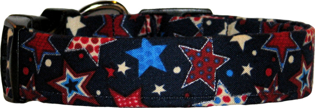 Decorated Stars Blue Handmade Dog Collar