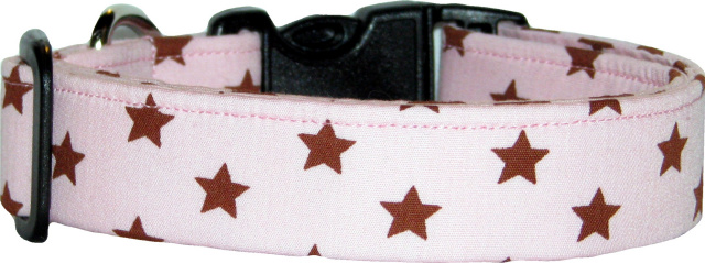 Pink & Brown Stars Handmade Dog Collar