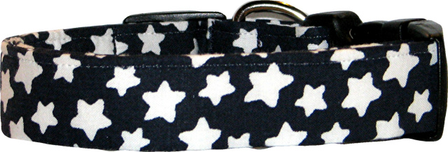 Puffy Navy Blue Stars Handmade Dog Collar