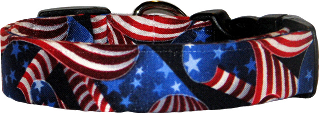 Twirling American Flags Handmade Dog Collar