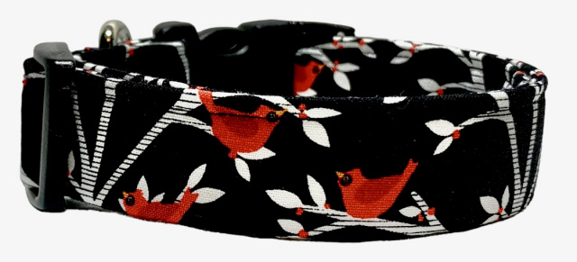 Winter Cardinals in Trees Black Dog Collar