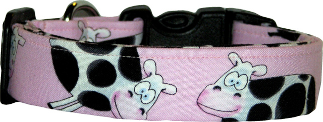 Cute Cows on Pink Handmade Dog Collar
