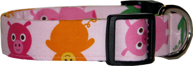 Big Pigs on Pink Handmade Dog Collar