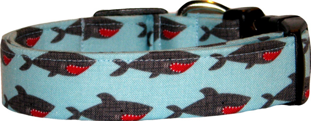Fierce Sharks Light Blue Dog Collar