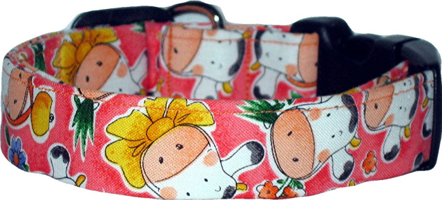 Coral Cow Faces Handmade Dog Collar