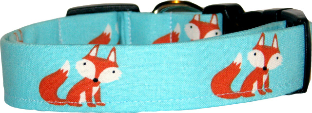Little Foxes Fox on Aqua Dog Collar