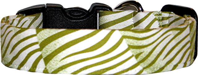 Green & White Zebra Handmade Dog Collar