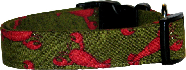 Red Lobsters on Green Dog Collar