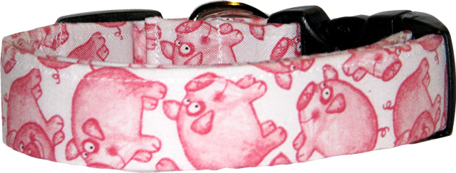Fat Pink Pigs White Dog Collar