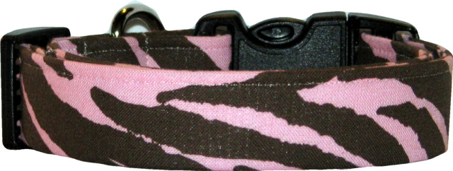 Pink & Brown Zebra Handmade Dog Collar
