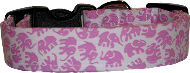 Mini Pink Elephants on White Dog Collar