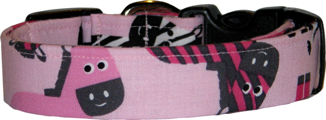 Funky Zebras on Pink Dog Collar