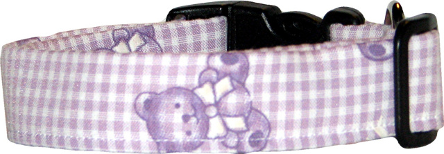 Purple Gingham Teddy Bears Handmade Dog Collar