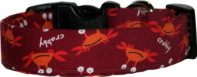 Little Crabs on Dark Red Dog Collar