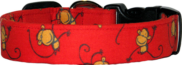 Little Monkeys on Red Handmade Dog Collar