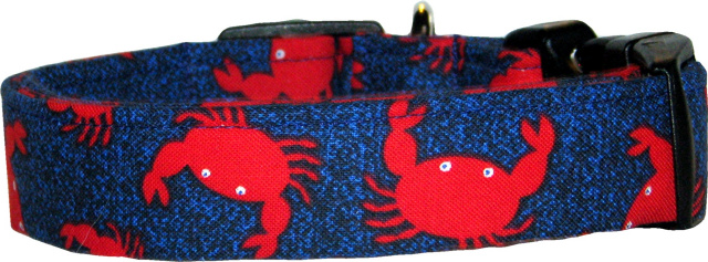 Oceanside Red Crabs on Blue Dog Collar
