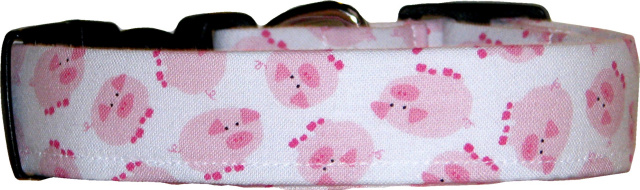 Fat Little Pink Pigs White Handmade Dog Collar