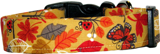 Autumn Leaves and Critters Handmade Dog Collar