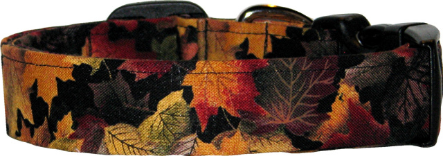 Maple Leaves on Black Handmade Dog Collar
