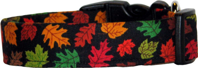 Mini Autumn Leaves on Black Handmade Dog Collar
