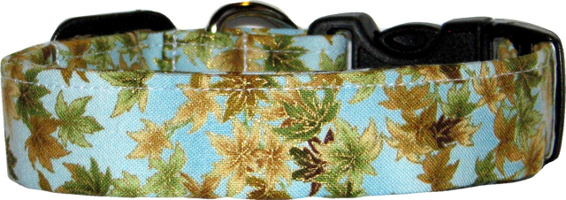 Light Blue Autumn Foliage Handmade Dog Collar