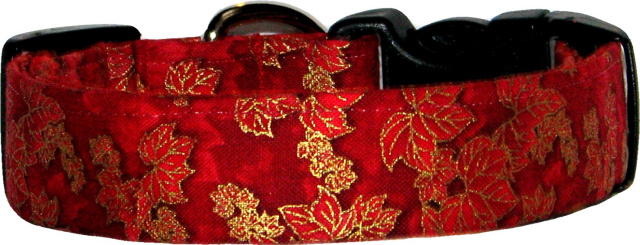 Metallic Maple Leaves on Red Dog Collar